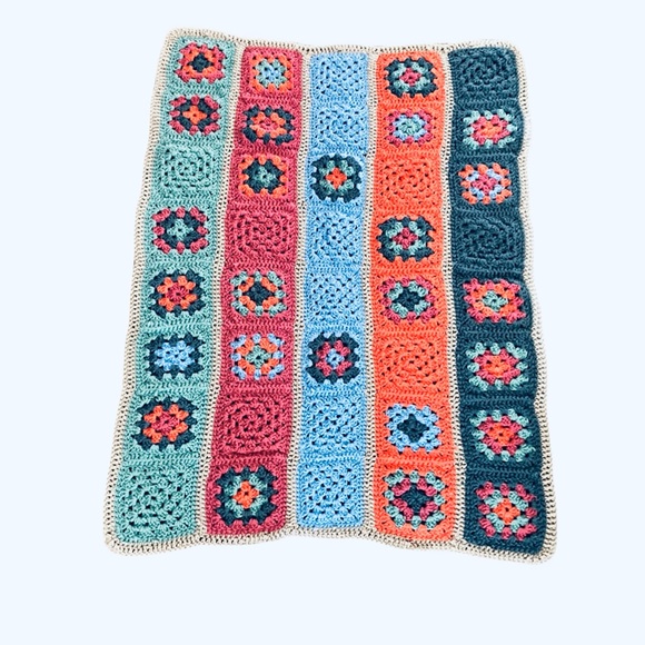 Colorful Hand Crocheted Blanket, Approx. 30”X39”, Granny Squares, Multi Color - Picture 1 of 2